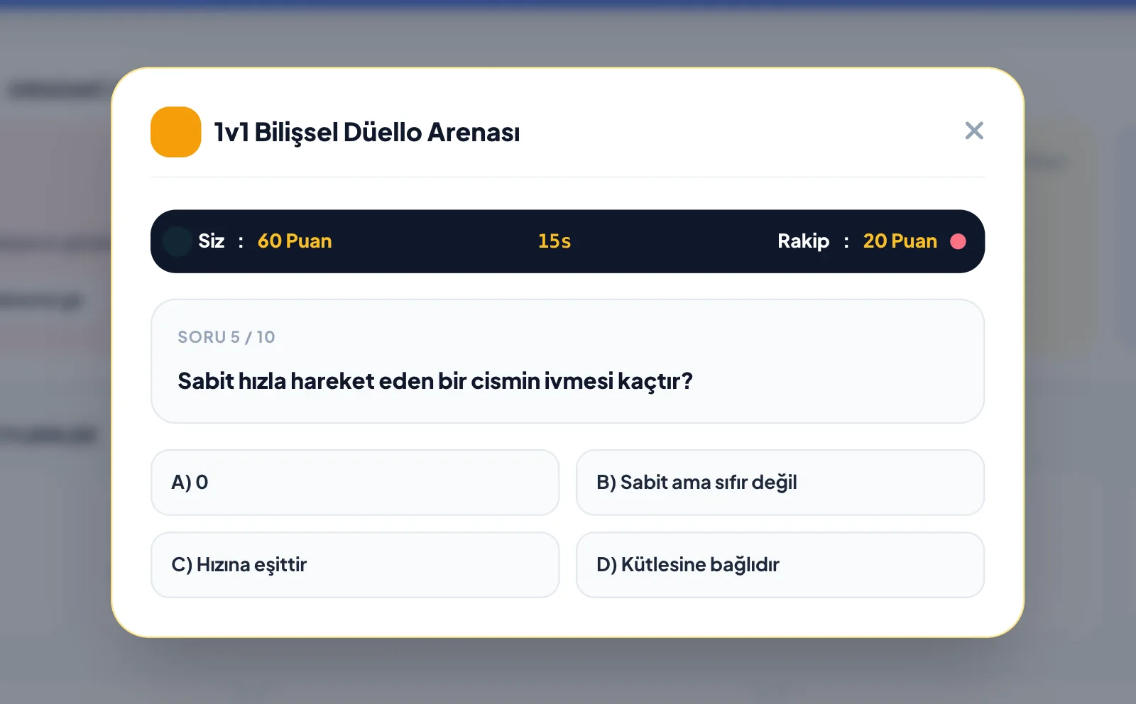 1v1 Bilişsel Düello Arenası — gerçek ekran görüntüsü