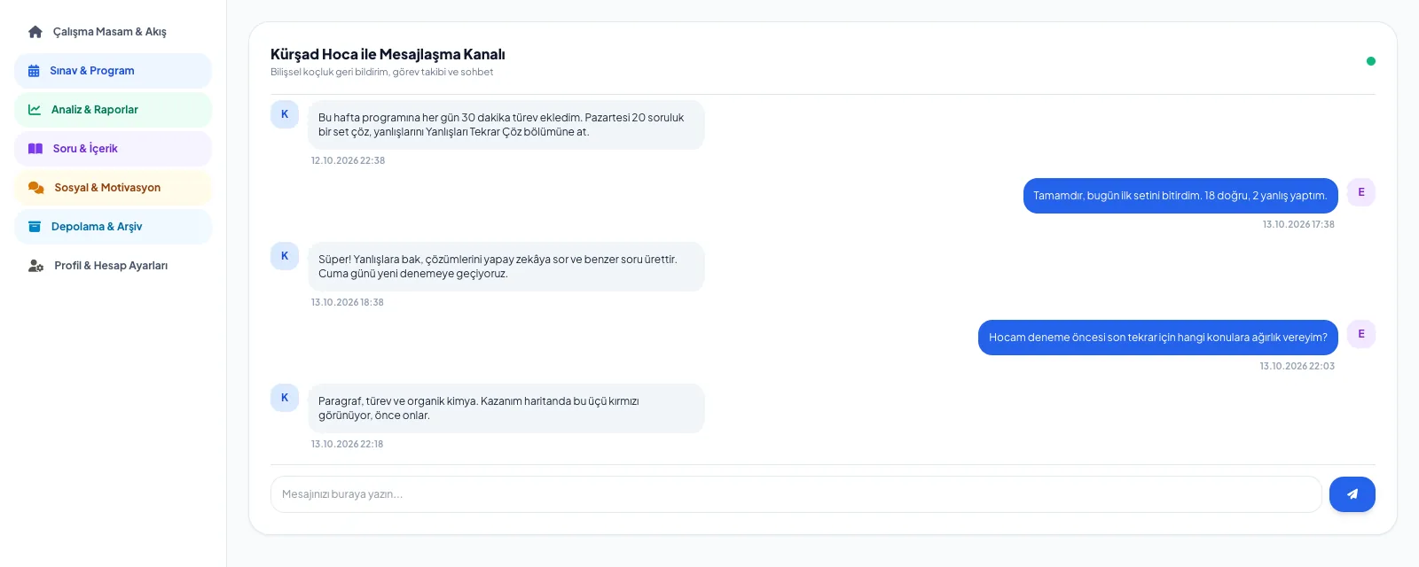 Koça Mesaj Yaz — gerçek ekran görüntüsü