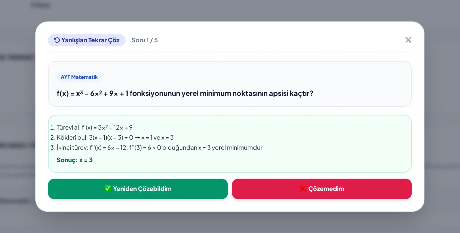 Yanlışları Tekrar Çöz — gerçek ekran görüntüsü